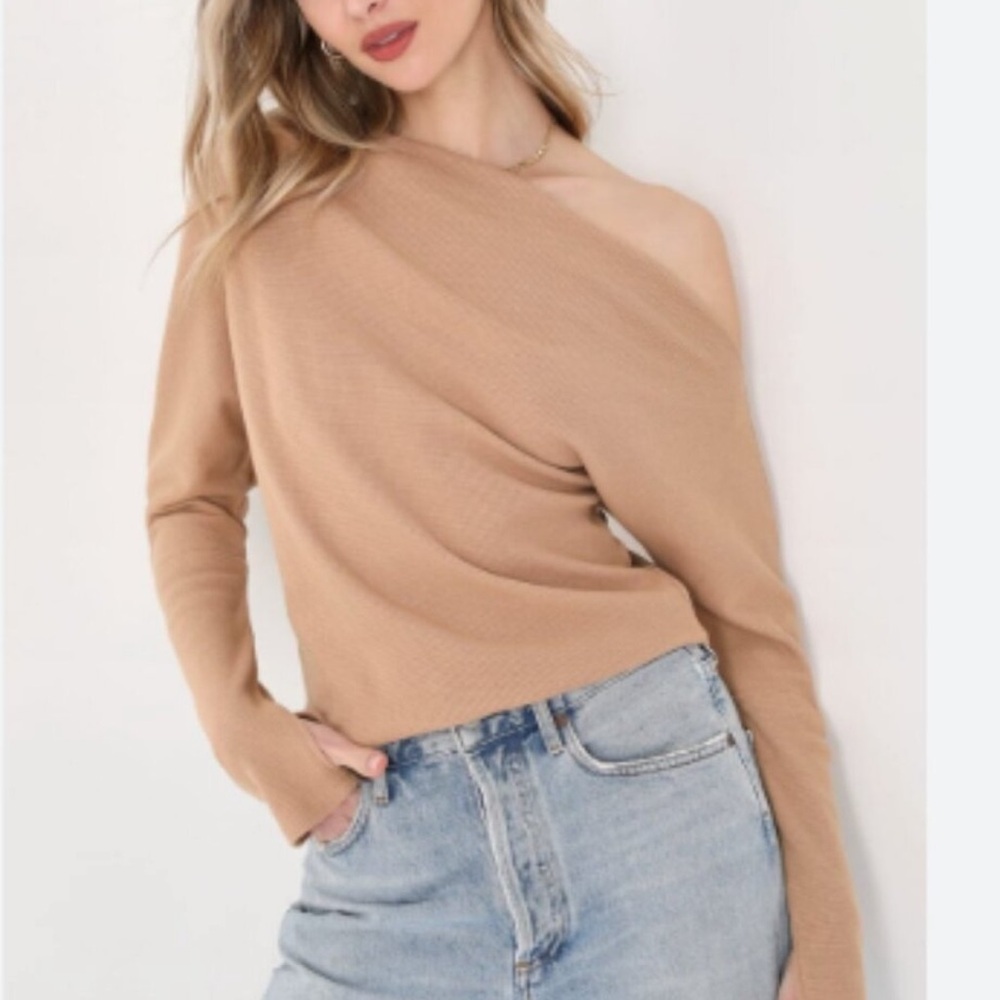 Free People We the Free Fuji off shoulder long sleeve thermal top beige medium